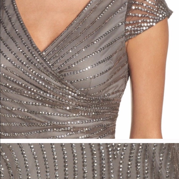 NWT Adrianna Papell sequin faux wrap gown in Lead - Picture 3 of 3